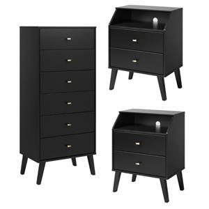 home square 3-piece set with 2 modern nightstands with cubby tall 6-drawer chest