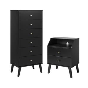 home square 2-piece set with 2 drawer nightstand with cubby tall 6-drawer chest