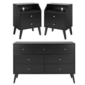 home square 3-piece set with 2 modern nightstands with cubby & 7-drawer dresser