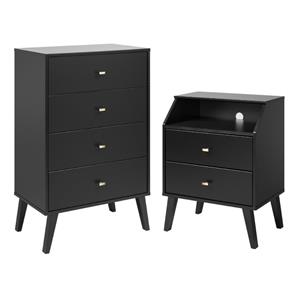 home square 2-piece set with 2 drawer nightstand with cubby and 4-drawer chest