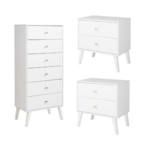 home square 3-piece set with 2 nightstands and tall 6 drawer chest in white