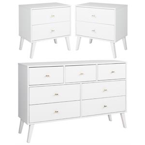 home square 3-piece set with 2 nightstands and 7-drawer dresser in white