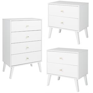 home square 3-piece set with modern 2 nightstands and 4-drawer chest in white