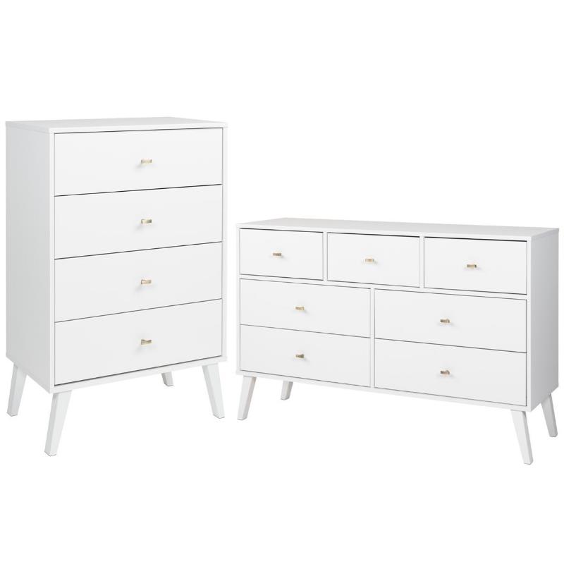 Home Square 2-Piece Set with Modern 7-Drawer Dresser & 4-Drawer Chest in White
