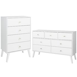 home square 2-piece set with modern 7-drawer dresser & 4-drawer chest in white
