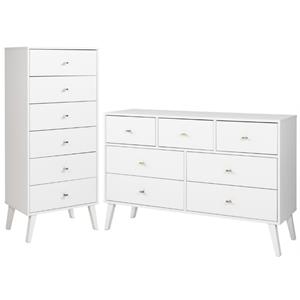 home square 2-piece set with modern tall 6-drawer chest & 7 drawer dresser