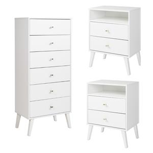 home square 3-piece set with 2 modern tall nightstands & tall 6 drawer chest
