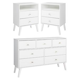 home square 3-piece set with 2 tall nightstands and 7-drawer dresser in white