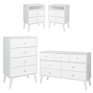 home square 4-piece set with 2 tall nightstands dresser 4-drawer chest in white
