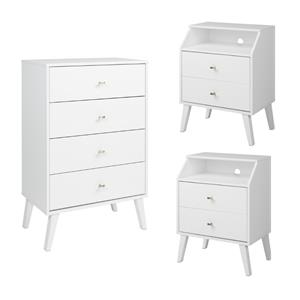 home square 3-piece set with 2 nightstands with cubby & 4-drawer chest in white