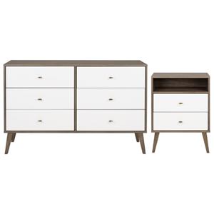 home square 2-piece set with 2-drawer nightstand & 6-drawer dresser-drifted