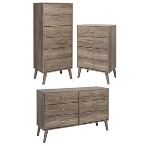 home square 3-piece set with tall 6-drawer chest double dresser & 4-drawer chest