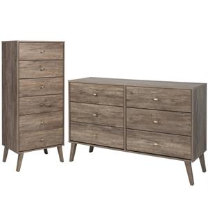 home square 2-piece set with modern tall 6-drawer chest 6-drawer double dresser