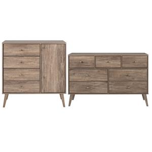 home square 2-piece set with 7-drawer dresser & 4-drawer chest with door