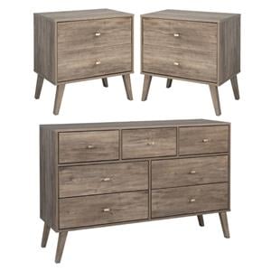 home square 3-piece furniture set with 2 modern nightstands and 7-drawer dresser