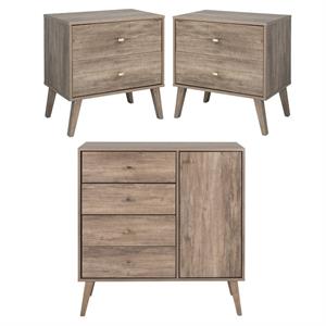 home square 3-piece set with 2 modern nightstands 4-drawer chest in drifted gray
