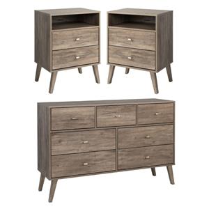 home square 3-piece set with 2 modern 2-drawer tall nightstands 7-drawer dresser