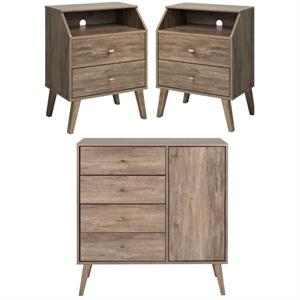 home square 3-piece furniture set with 2 nightstands with cubby & 4-drawer chest