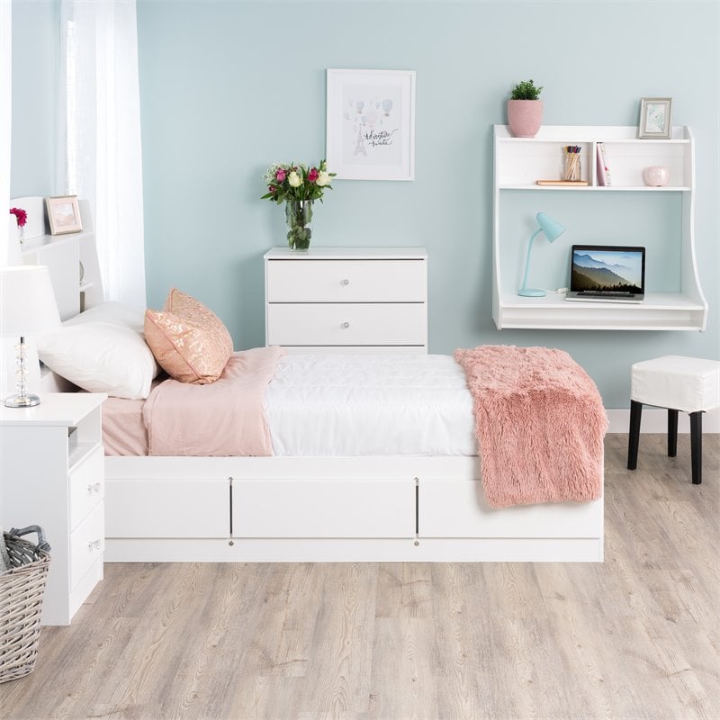 Home Square 3-Piece Set with 2 Nightstands and 4-Drawer Chest in White