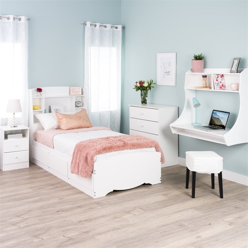Home Square 3-Piece Set with 2 Nightstands and 4-Drawer Chest in White