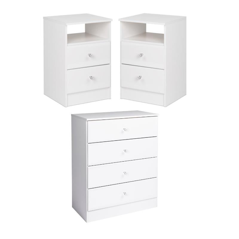 Home Square 3-Piece Set with 2 Nightstands and 4-Drawer Chest in White
