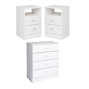 home square 3-piece set with 2 nightstands and 4-drawer chest in white