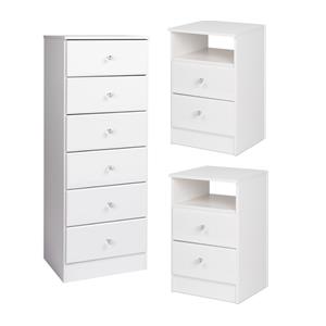 Home Square 3-Piece Set with 2 Nightstands and 6-Drawer Tall Chest in White