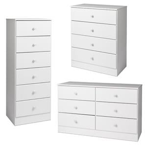 Home Square 3-Piece Set with Chest Lingerie Chest and Double Dresser in White