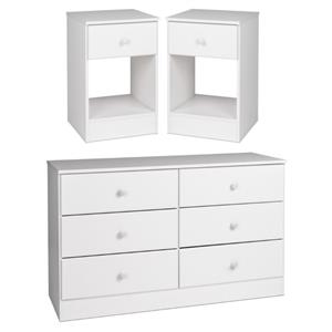 home square 3-piece set with 2 tall nightstands and 6-drawer double dresser