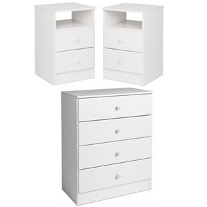 home square 3-piece set with 2 2-drawer nightstands and 4-drawer chest in white