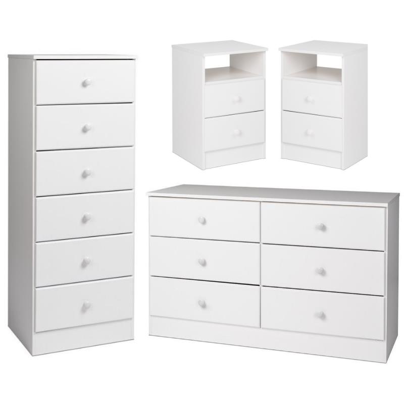 Home Square 4-Piece Set with 2 Nightstands Lingerie Chest and Double Dresser