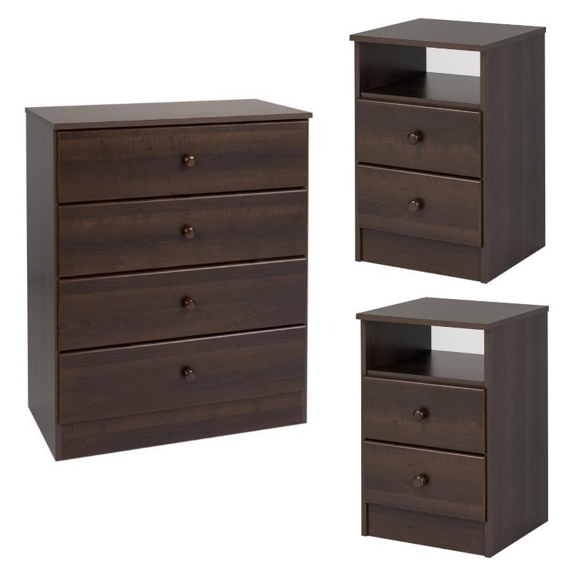 Home Square 3-Piece Set with 2 Nightstands and 4-Drawer Chest in Espresso