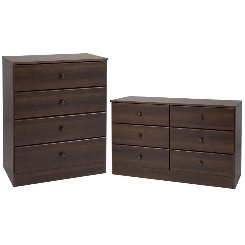 Home Square 2-Piece Set with 6-Drawer Double Dresser 4-Drawer Chest in Espresso