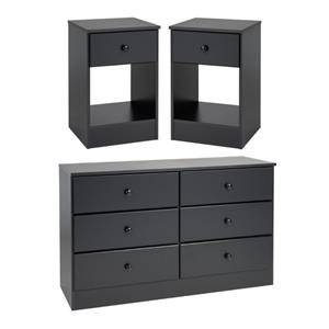home square 3-piece set with 2 nightstands and 6-drawer double dresser in black