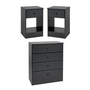 home square 3-piece set with 2 nightstands and 4-drawer chest in black