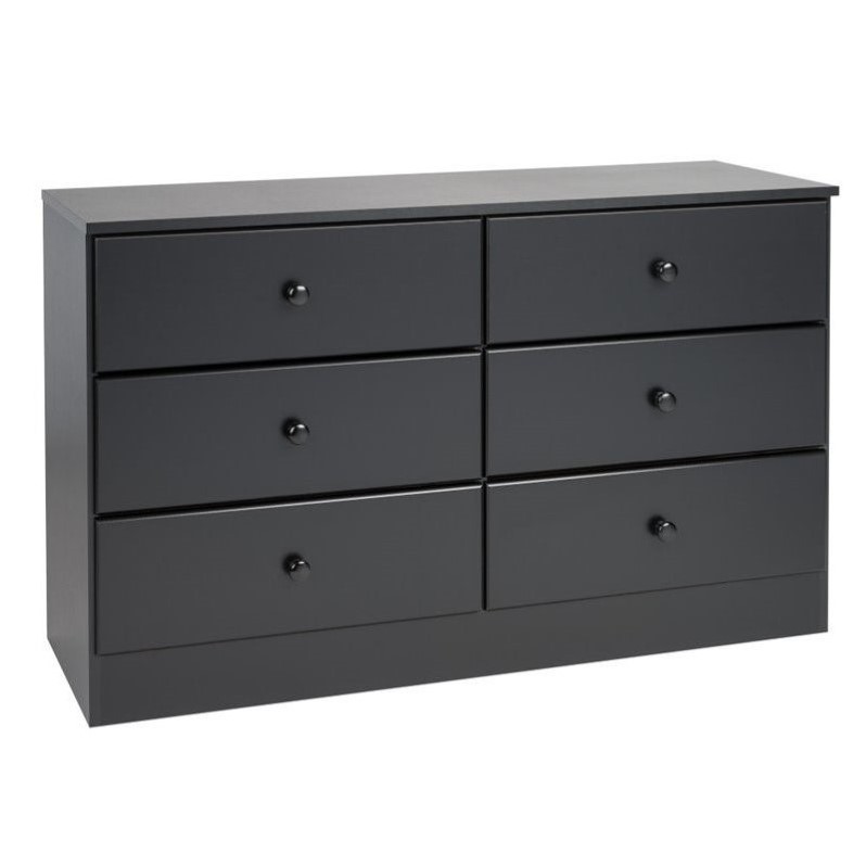 Home Square 3-Piece Set with 2 Nightstands & 6-Drawer Double Dresser in Black