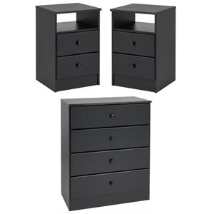 home square 3-piece furniture set with 2 nightstands and 4-drawer chest in black