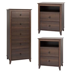 home square 3-piece set with 2 nightstands & 5-drawer lingerie chest in espresso
