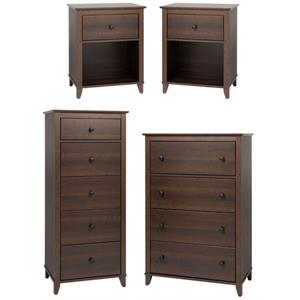 home square 4-piece set with 2 nightstands chest and 5-drawer lingerie chest