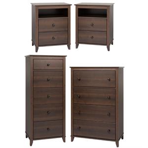 home square 4-piece set with 2 2-drawer nightstands chest & lingerie chest