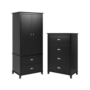 home square 2-piece set with 4-drawer chest and wardrobe armoire in black