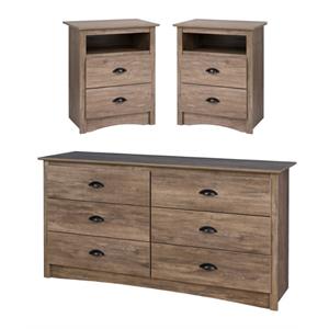 home square 3-piece set with 2 tall 2-drawer nightstands & 6-drawer dresser