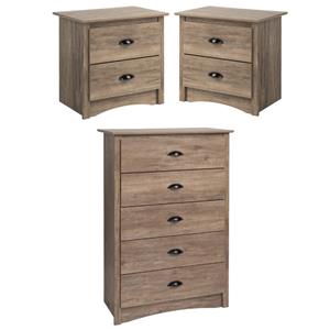 home square 3-piece set with 2 2-drawer nightstands and 5-drawer chest