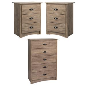 home square 3-piece set with 2 3-drawer nightstands and 5-drawer chest