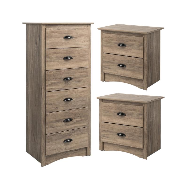 Home Square 3-Piece Set with 2 2-Drawer Nightstands and 6-Drawer Chest