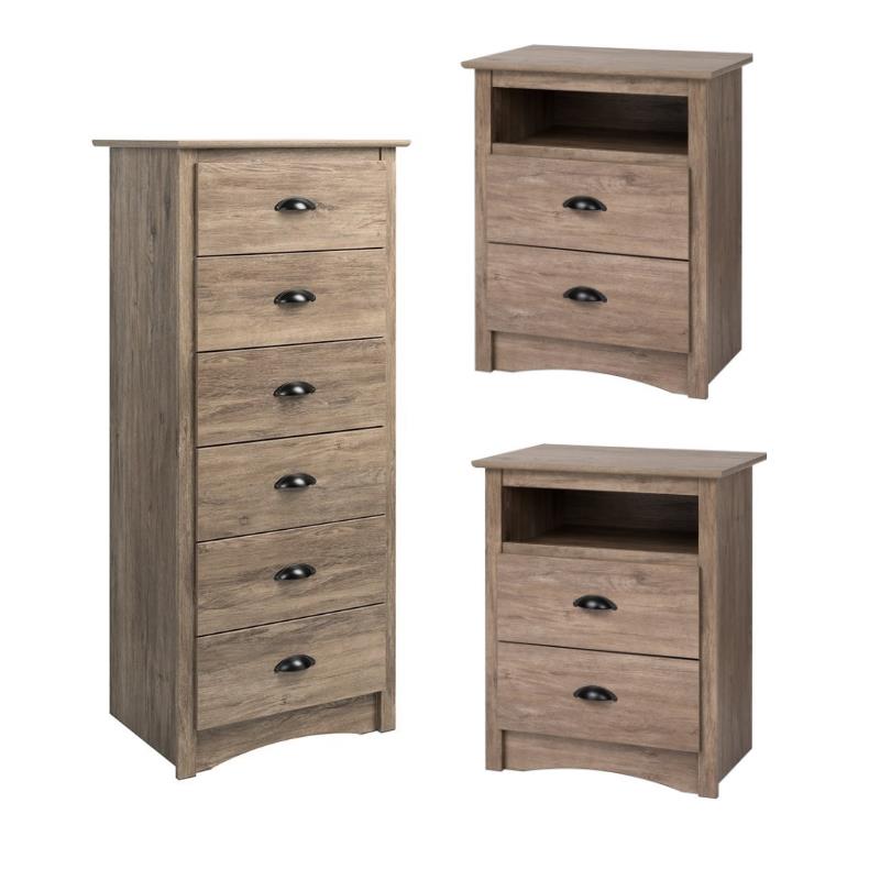 Home Square 3-Piece Set with 2 Tall 2-Drawer Nightstands & 6-Drawer Chest