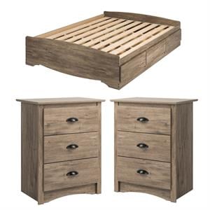 home square 3-piece set with queen platform bed & 2 3-drawer nightstands