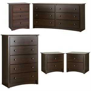 home square 5-piece set with 2 night tables chest dresser and tall nightstand