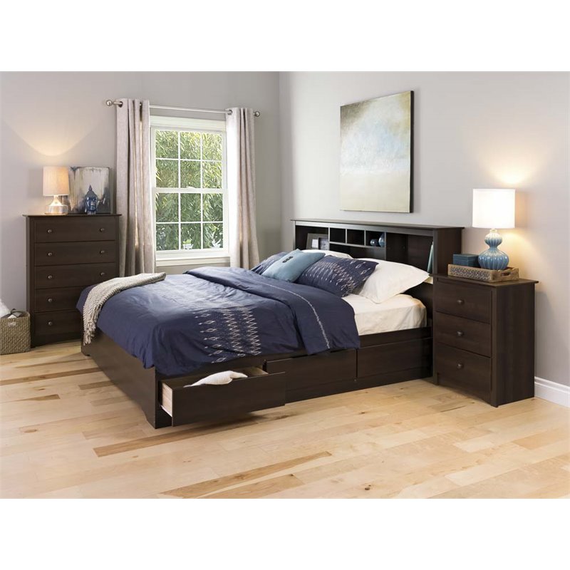 Home Square 3-Piece Furniture Set with 2 Night Tables & 3 Drawer Tall Nightstand