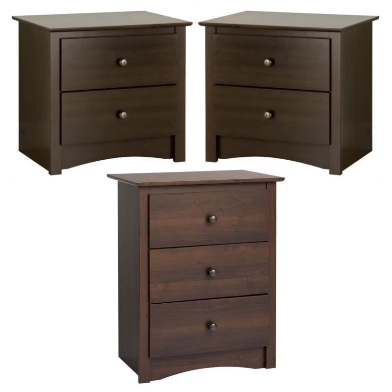 Home Square 3-Piece Furniture Set with 2 Night Tables & 3 Drawer Tall Nightstand